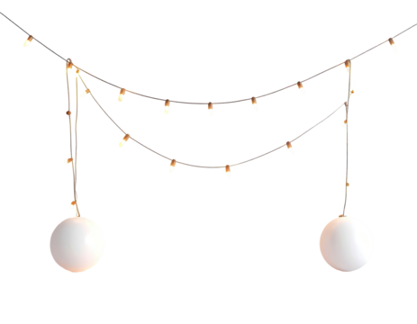 Elegant String Lights with Moon Decorations on White Background. - Powered by Adobe