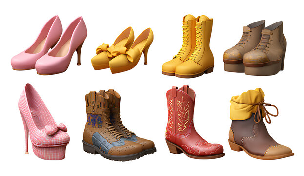 a set of icons featuring various shoes, such as high heels and sports sneakers.