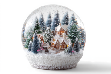Christmas snow globe with a winter village scene featuring houses and trees a festive decoration for the holiday season
