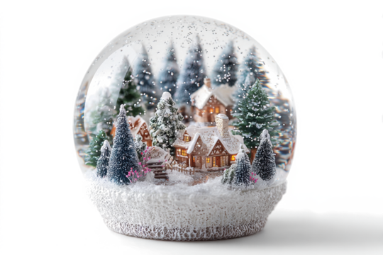Christmas snow globe with a winter village scene featuring houses and trees a festive decoration for the holiday season