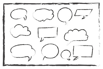 Fototapeta premium Hand Drawn Black Grunge Speech Bubbles and Cloud Shapes for Comics and Design talk bubble dialogue