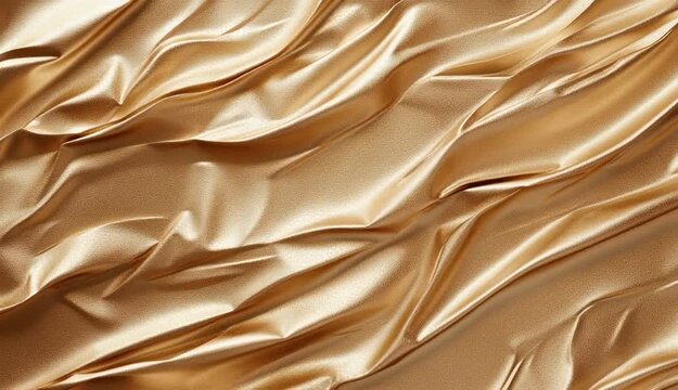 Close-up shot of crumpled gold foil texture with shiny reflections, highlighting the folds and creases