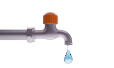 Water faucet drips clear blue water droplet isolated on black studio background isolated on transparent background