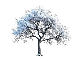 Obraz premium A solitary leafless tree completely covered in white winter snow.