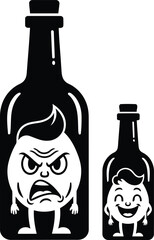 Two cartoon bottles with faces inside one angry and one happy representing contrasting emotions and moods