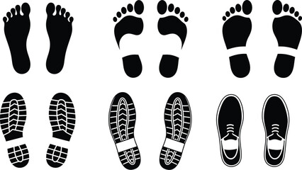 Black and white foot prints. Foot print icons