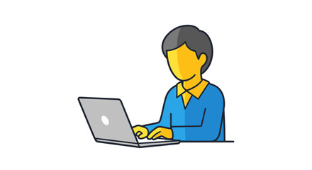 Cartoon Illustration of a Person Working on Laptop.