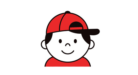 Smiling Cartoon Boy Wearing Red Baseball Cap Backward.