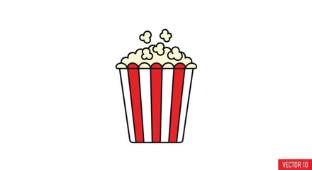 Cartoon Popcorn Bucket with Red and White Stripes.