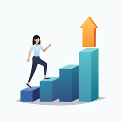 Woman Climbing Steps Towards Success with Arrow