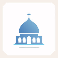 Blue Church Icon with Cross and Dome Design