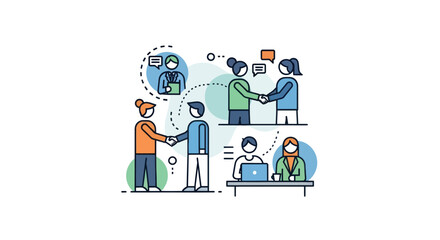 Business Networking Illustration: People Connecting and Collaborating.