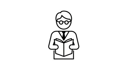 Person Reading Book Icon: Simple Line Art Illustration of Reader with Glasses.