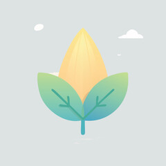 Stylized Corn with Green Leaves and Stem