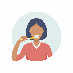 Woman Brushing Teeth with Yellow Toothbrush, Illustration