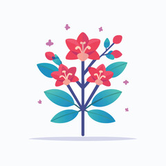 Stylized Red Flowers with Green Leaves and Buds