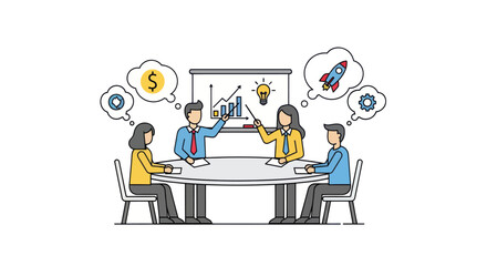 Business Team Meeting Brainstorming Ideas and Strategy Illustration.