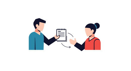 Illustration of Two People Exchanging a Document.