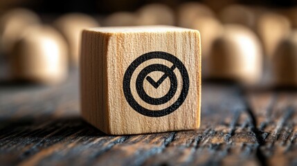 Customer relationship management concept: Wooden block with target icon linked with human icons for customer focus group, data exchanges, and customer service development.
