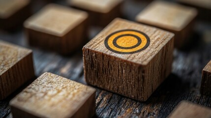 Customer relationship management, wooden blocks with business target icon for ecommerce marketing, customer focus group, and data exchange development