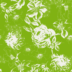 Minimal Flat Floral Pattern Design 2 Color - Allover Ready To Print For Fabric And Repeat Design Wallpapers Background