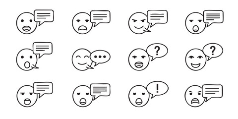 Set of talking face speaking outline icons vector
