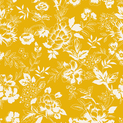 Minimal Flat Floral Pattern Design 2 Color - Allover Ready To Print For Fabric And Repeat Design Wallpapers Background