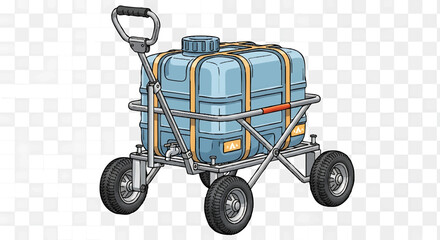 Water tank on a cart for easy transport.
