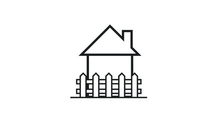 Simple Outline Drawing of a House with a Picket Fence.