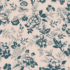 Minimal Flat Floral Pattern Design 2 Color - Allover Ready To Print For Fabric And Repeat Design Wallpapers Background