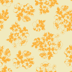 Minimal Flat Floral Pattern Design 2 Color - Allover Ready To Print For Fabric And Repeat Design Wallpapers Background