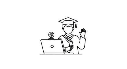 Graduate with Laptop and Diploma Celebrating Online Achievement.