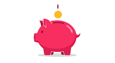 Pink Piggy Bank with Falling Gold Coin - Savings and Financial Concept.