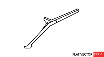 Black and White Illustration of a Metal Crowbar Tool.