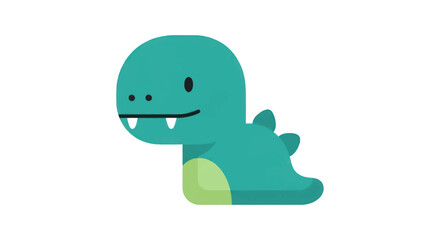 Adorable cartoon teal dinosaur with sharp white teeth and green belly.