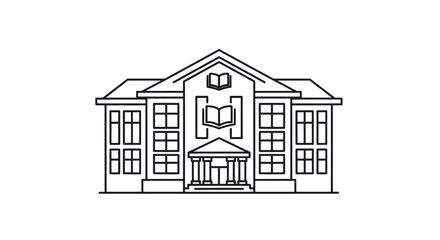 Stylized Line Art Illustration of a Classic Educational Building Facade.