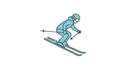 Fototapeta premium Skier in Blue Suit Downhill Skiing Illustration.