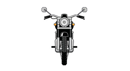 Front View Illustration of a Classic Black Motorcycle.