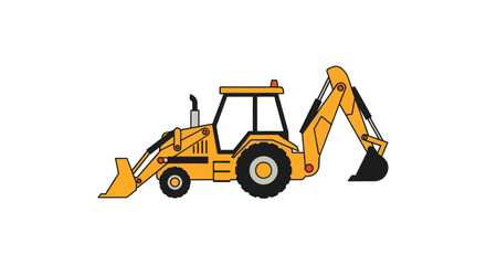 Yellow Backhoe Loader Construction Vehicle Illustration.