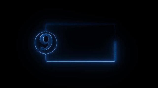 colorful glowing neon 9 text icon animation. Square rectangle picture frame with one tone neon color motion graphic on isolated black a background.4k video black background,