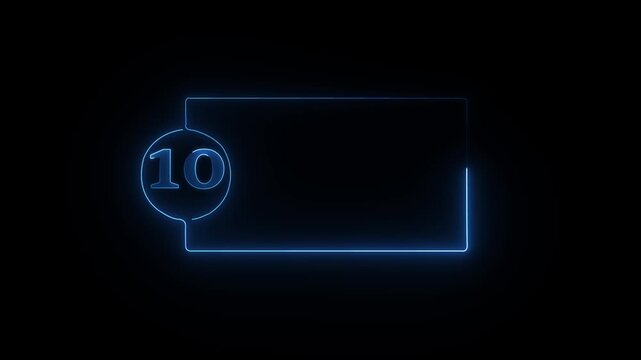colorful glowing neon 10 text icon animation. Square rectangle picture frame with one tone neon color motion graphic on isolated black a background.4k video black background,