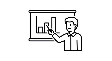 Simple Black and White Presentation Icon with Person Pointing.