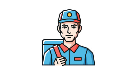 Cartoon Delivery Man with Uniform and Backpack Smiling.