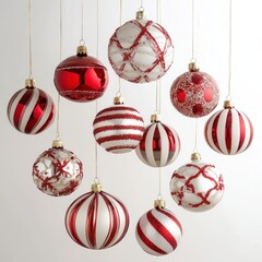Festive red white ornaments hanging