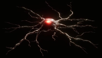 Intricate neural network structure with glowing core