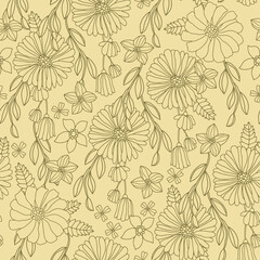 Minimal Flat Floral Pattern Design 2 Color - Allover Ready To Print For Fabric And Repeat Design Wallpapers Background