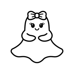 Kawaii Ghost with Bow – Cute Halloween Outline Vector for Babies and Kids