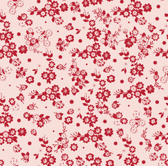 Minimal Flat Floral Pattern Design 2 Color - Allover Ready To Print For Fabric And Repeat Design Wallpapers Background