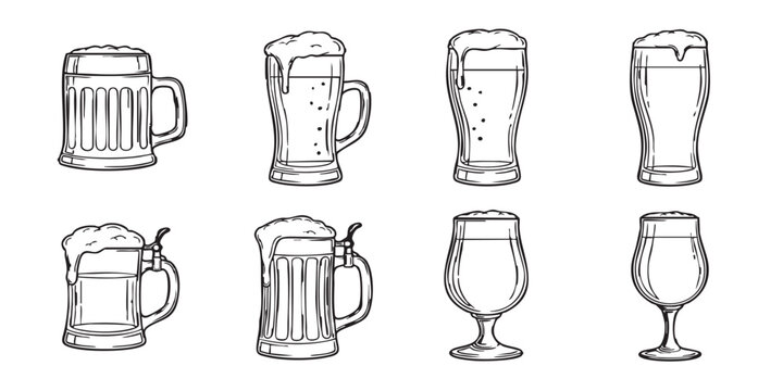 Set of beer mug outline icons vector
