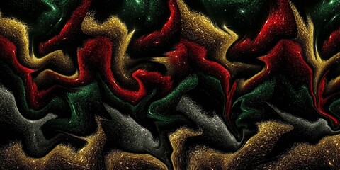 Vibrant Rasta Colors Abstract Swirl Background with Glitter Sparkle Texture in Red, Gold and Green wallpaper